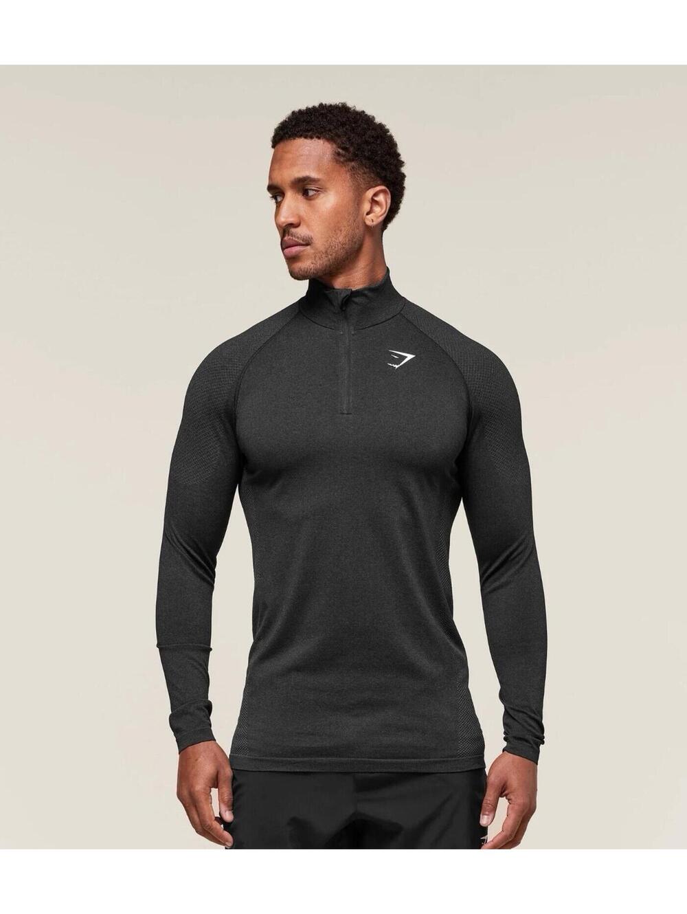 Gymshark Vital Seamless Long Sleeve 1/4 Zip Black/Silhouette Grey Sz: S Slim Fit